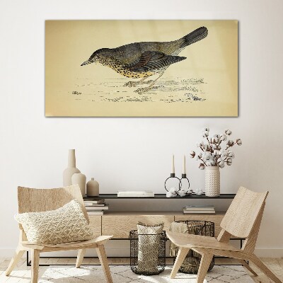 Schilderij op glas Een vogel op een beige achtergrond