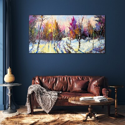 Glas foto Winterlandschap in zonsondergangkleuren