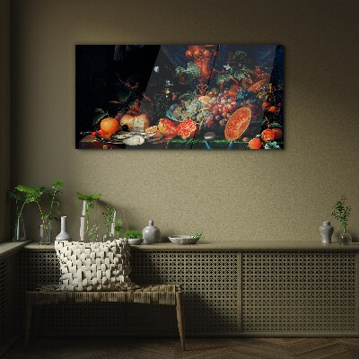 Foto op glas Stilleven met fruit en schelpen