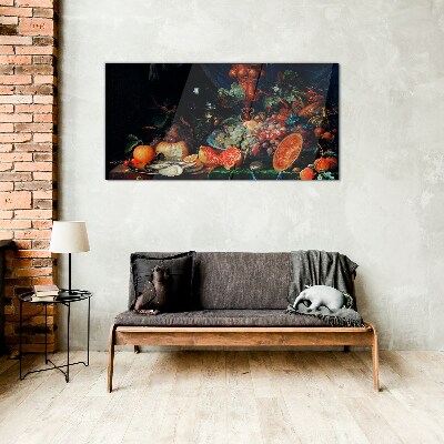 Foto op glas Stilleven met fruit en schelpen