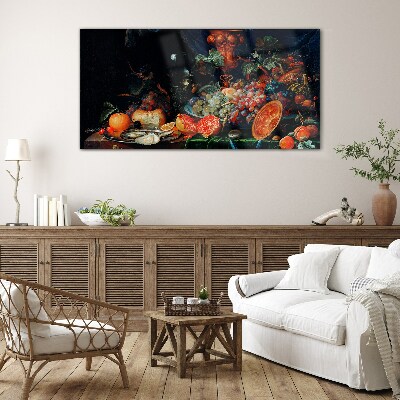 Foto op glas Stilleven met fruit en schelpen