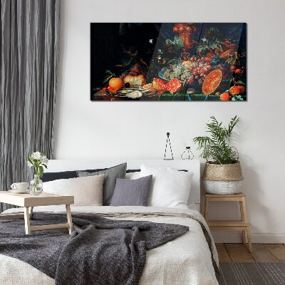 Foto op glas Stilleven met fruit en schelpen