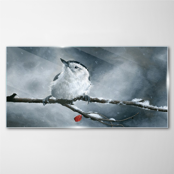 Schilderij op glas Wintervogel op een tak