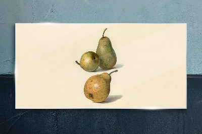 Glas foto Drie peren op een lichte achtergrond