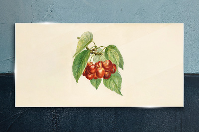 Schilderij op glas Rode kersen op een pastelkleurige achtergrond