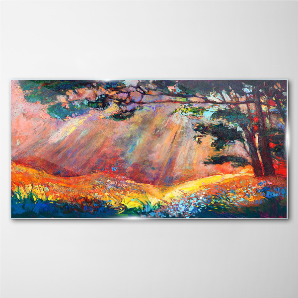 Foto op glas Gouden stralen in het zomerlandschap