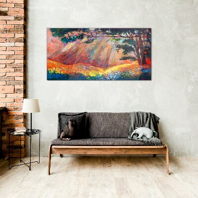 Foto op glas Gouden stralen in het zomerlandschap