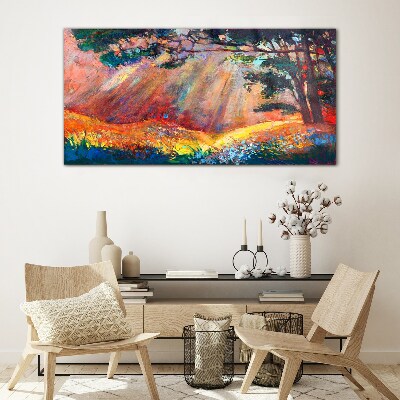 Foto op glas Gouden stralen in het zomerlandschap