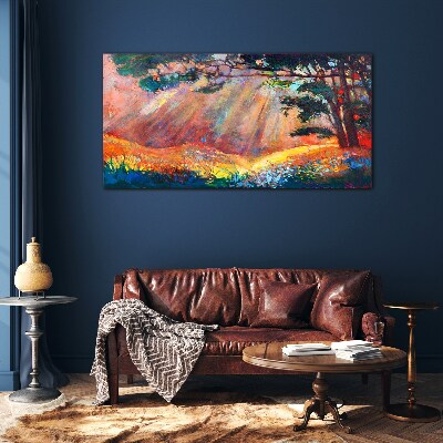 Foto op glas Gouden stralen in het zomerlandschap