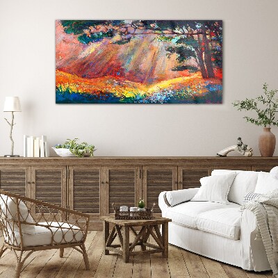 Foto op glas Gouden stralen in het zomerlandschap