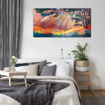 Foto op glas Gouden stralen in het zomerlandschap