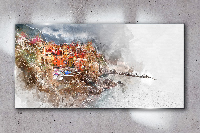 Foto op glas Een kleurrijk stadje aan zee