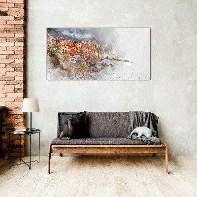 Foto op glas Een kleurrijk stadje aan zee