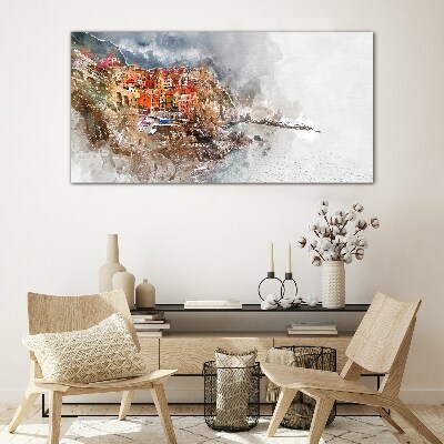 Foto op glas Een kleurrijk stadje aan zee