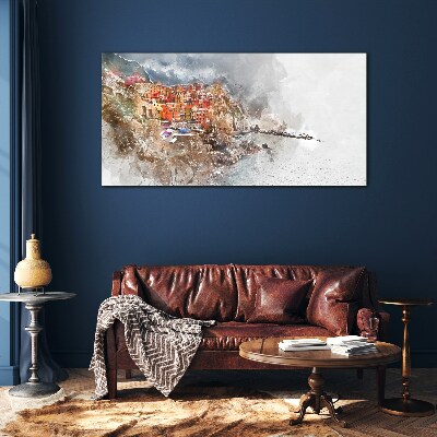 Foto op glas Een kleurrijk stadje aan zee