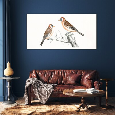 Foto op glas Twee vogels op een tak