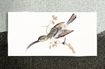 Foto op glas Een vogel op een tak