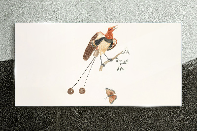 Schilderij op glas Een vogel op een tak met fruit