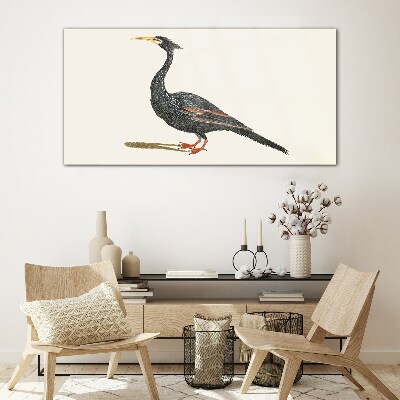 Foto op glas Zwarte vogel op een witte achtergrond