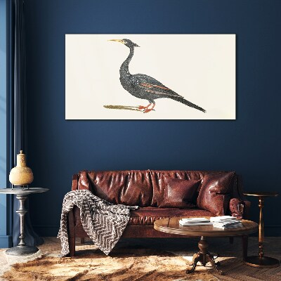 Foto op glas Zwarte vogel op een witte achtergrond