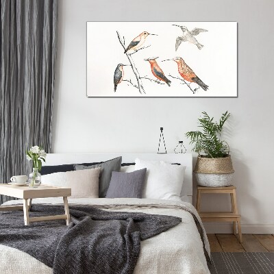 Schilderij op glas Kleurrijke vogels op een tak