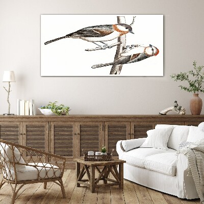 Schilderij op glas Nachtegalen op een tak