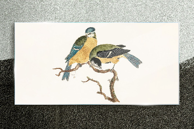 Foto op glas Gevleugelde vrienden op een tak