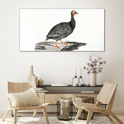 Foto op glas Zwarte vogel op een witte achtergrond