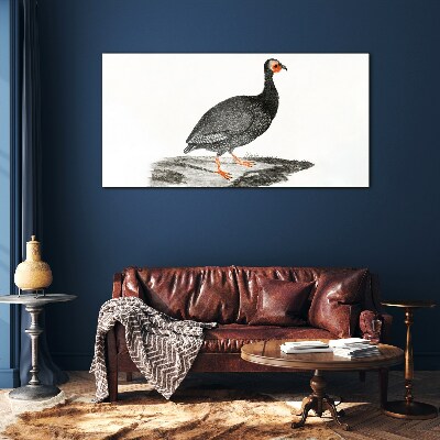 Foto op glas Zwarte vogel op een witte achtergrond