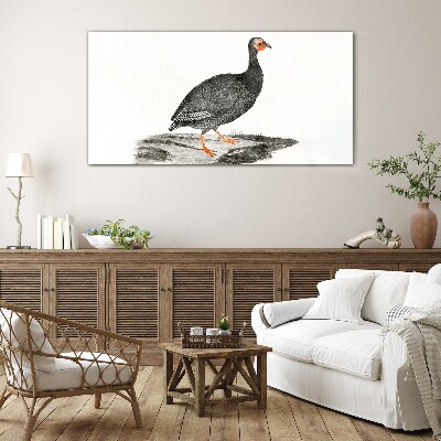 Foto op glas Zwarte vogel op een witte achtergrond