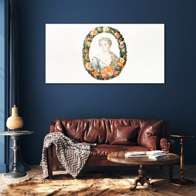 Schilderij op glas Portret in een bloemenlijst