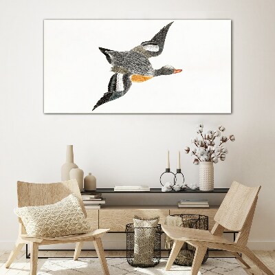 Foto op glas Vliegende gans in de kleuren van de natuur