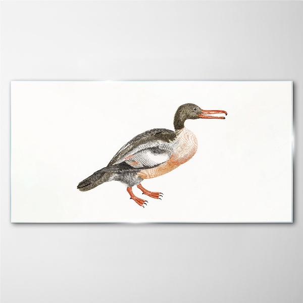 Glas foto Een eend op een witte canvasachtergrond