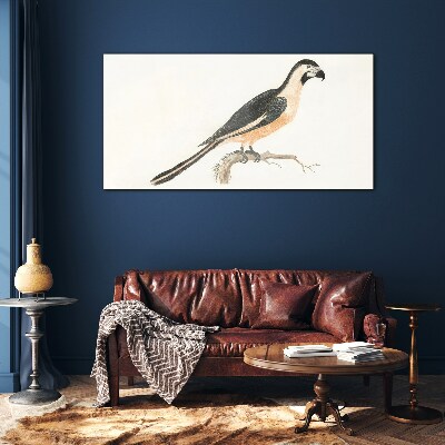 Foto op glas Een vogel op een tak