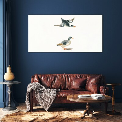 Schilderij op glas Watervogels in vlucht en op de grond