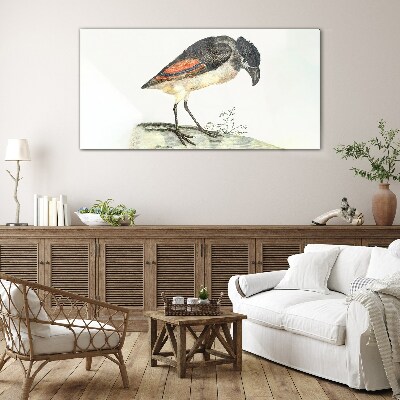 Foto op glas Een vogel tegen een natuurlijke achtergrond