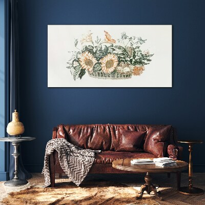 Foto op glas Bloemenboeket in een mand