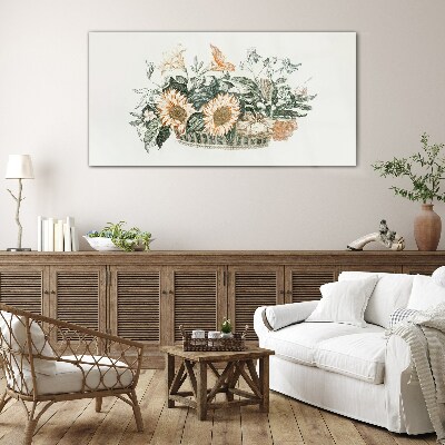 Foto op glas Bloemenboeket in een mand