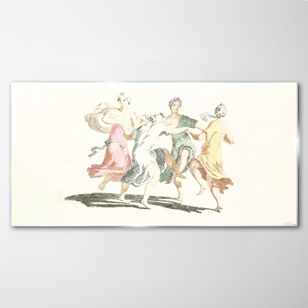 Foto op glas Dansende figuren in pastelkleuren