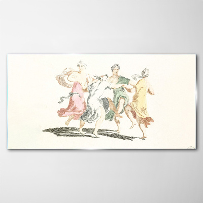 Foto op glas Dansende figuren in pastelkleuren