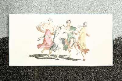 Foto op glas Dansende figuren in pastelkleuren