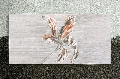 Glas foto Een tere bloem op een grijze achtergrond