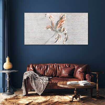 Glas foto Een tere bloem op een grijze achtergrond