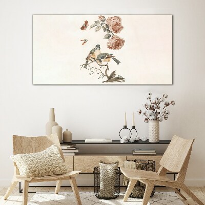 Foto op glas Vogels en bloemen in harmonie