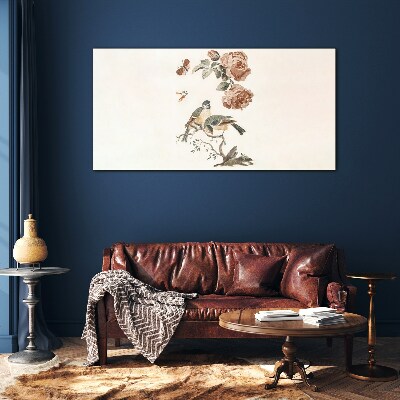 Foto op glas Vogels en bloemen in harmonie