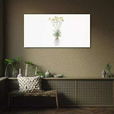 Schilderij op glas Gouden bloemen met wortels