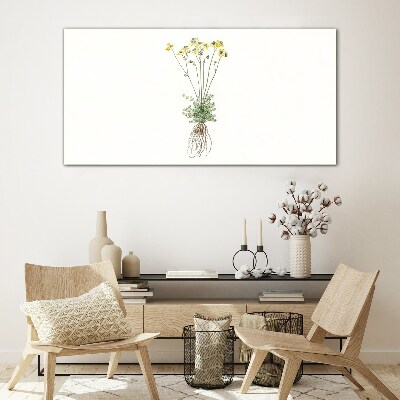 Schilderij op glas Gouden bloemen met wortels