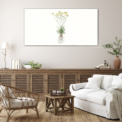 Schilderij op glas Gouden bloemen met wortels