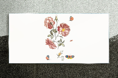 Schilderij op glas Bloemmotief met insecten