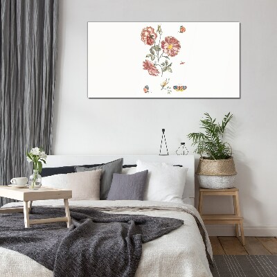 Schilderij op glas Bloemmotief met insecten